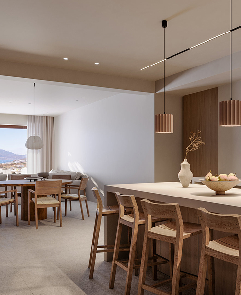 Poolside terrace with sea views at Onero